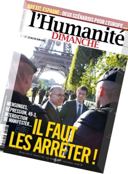 L’Humanite Dimanche – 23 au 29 Juin 2016 Cover