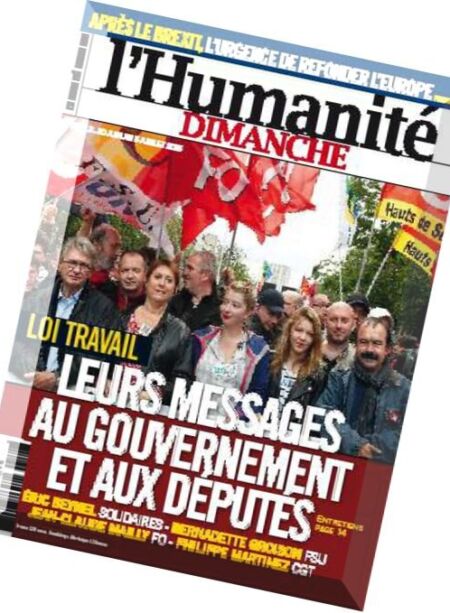 L’Humanite Dimanche – 30 Juin au 6 Juillet 2016 Cover