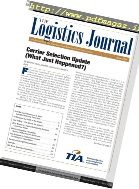 The Logistics Journal – June 2016 Cover