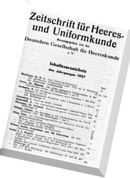 Zeitschrift fur Heeres- und Uniformkunde – N 152-156, 1957 Cover