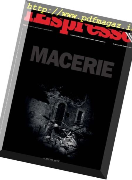 L’Espresso – 28 Agosto 2016 Cover