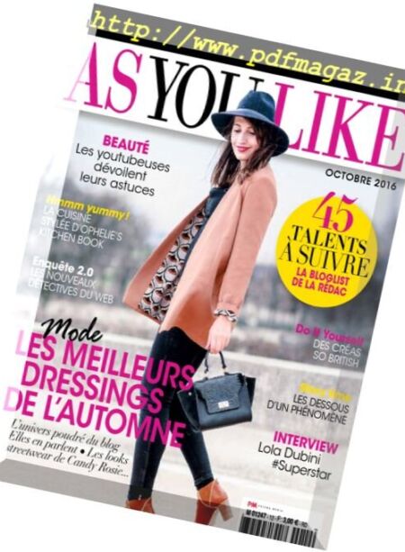 As You Like – Octobre 2016 Cover