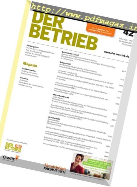 Der Betrieb – 20 Oktober 2017 Cover
