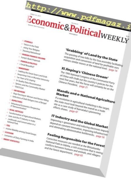 Economic & Political Weekly – 14 October 2017 Cover