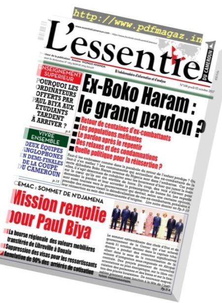 L’essentiel du Cameroun – 2 novembre 2017 Cover