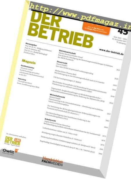 Der Betrieb – 10 November 2017 Cover