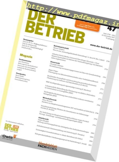 Der Betrieb – 24 November 2017 Cover