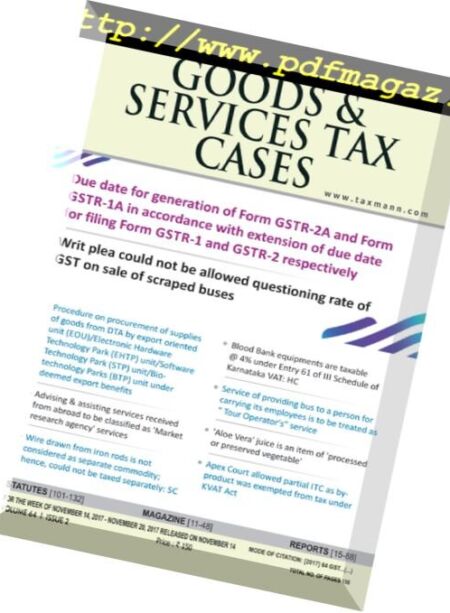 Goods & Services Tax Cases – 14 November 2017 Cover