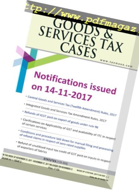 Goods & Services Tax Cases – 21 November 2017 Cover