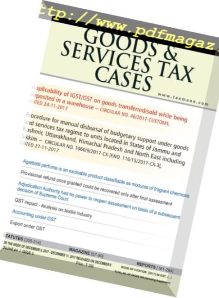 Goods & Services Tax Cases – 5 December 2017 Cover