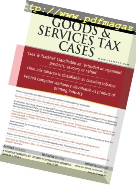 Goods & Services Tax Cases – 12 December 2017 Cover