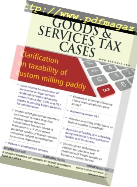 Goods & Services Tax Cases – 28 November 2017 Cover