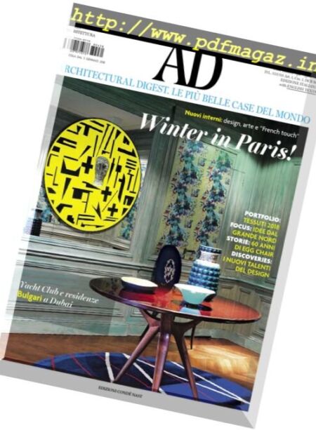 AD Architectural Digest Italia – Gennaio 2018 Cover