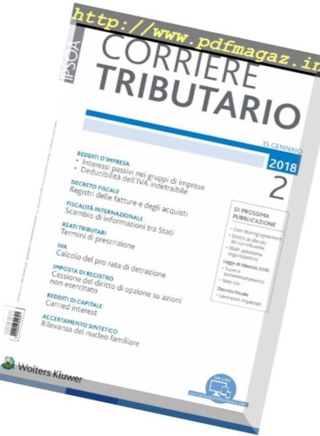 Corriere Tributario – 15 Gennaio 2018 Cover