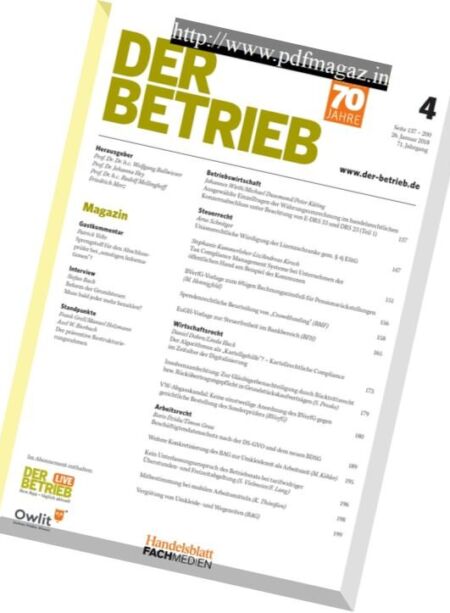 Der Betrieb – 26 Januar 2018 Cover