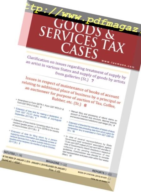 Goods & Services Tax Cases – 2 January 2018 Cover