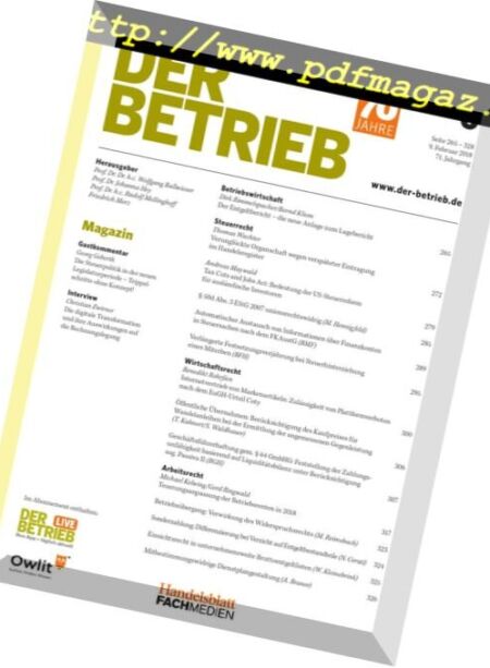 Der Betrieb – 9 Februar 2018 Cover