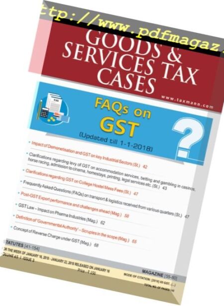 Goods & Services Tax Cases – 16 January 2018 Cover