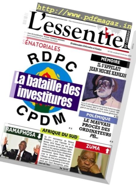 L’essentiel du Cameroun – 15 fevrier 2018 Cover