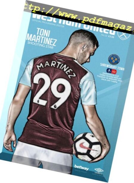 West Ham – United Official Programmes – West Ham United v Shrewsbury Town – 16 January 2018 Cover