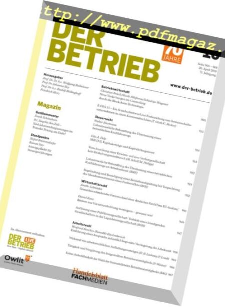 Der Betrieb – 20 April 2018 Cover