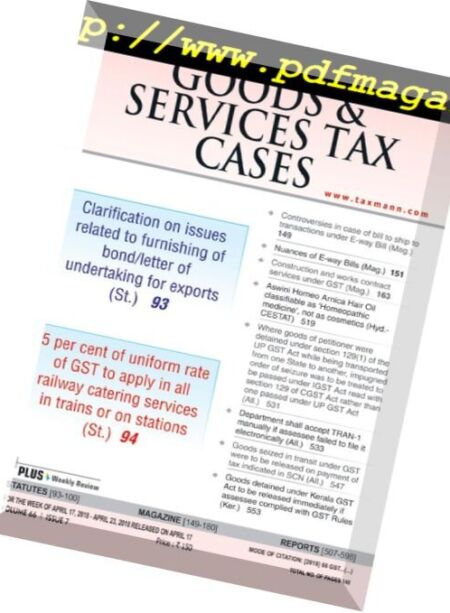 Goods & Services Tax Cases – 17 April 2018 Cover