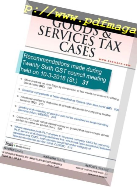 Goods & Services Tax Cases – 20 March 2018 Cover