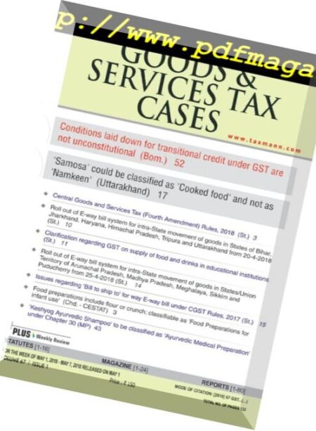 Goods & Services Tax Cases – May 01, 2018 Cover