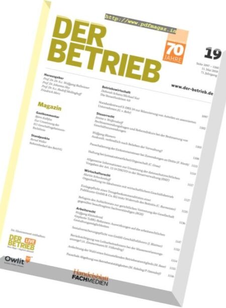 Der Betrieb – 11. Mai 2018 Cover