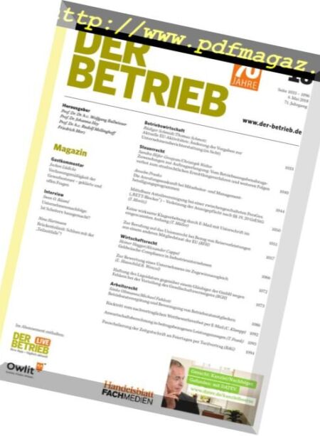 Der Betrieb – 4 Mai 2018 Cover