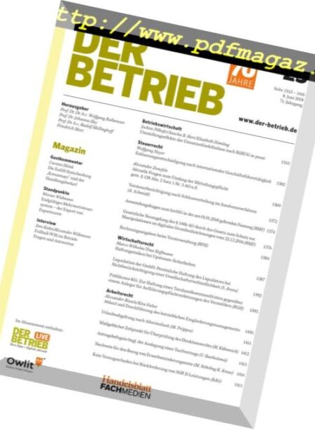 Der Betrieb – 08 Juni 2018 Cover