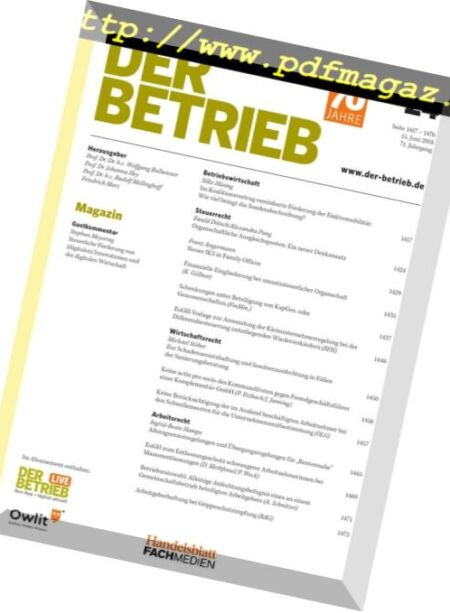 Der Betrieb – 15 Juni 2018 Cover
