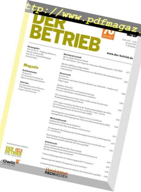 Der Betrieb – 22 Juni 2018 Cover