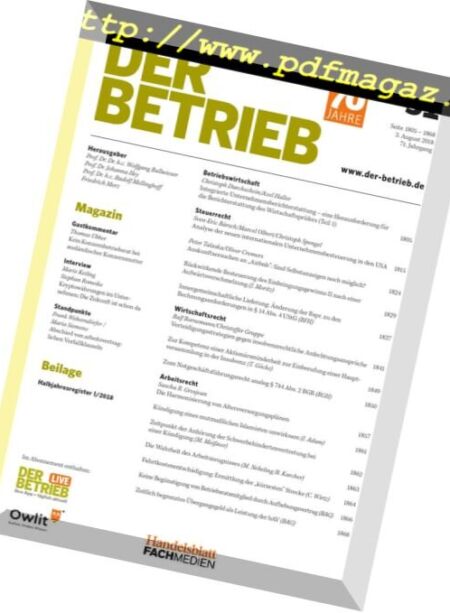 Der Betrieb – 03 August 2018 Cover