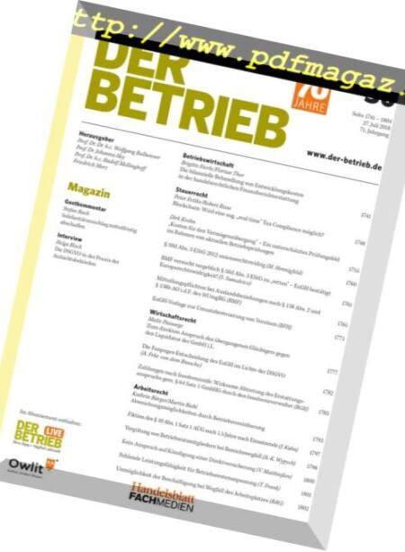 Der Betrieb – 27 Juli 2018 Cover