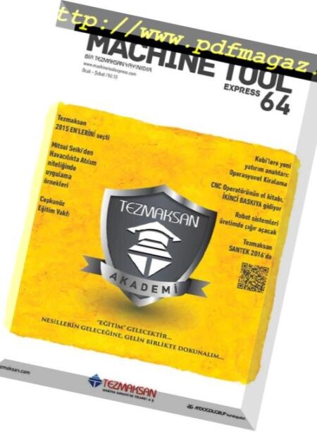 Machine Tool Express Dergisi – Ocak 2016 Cover