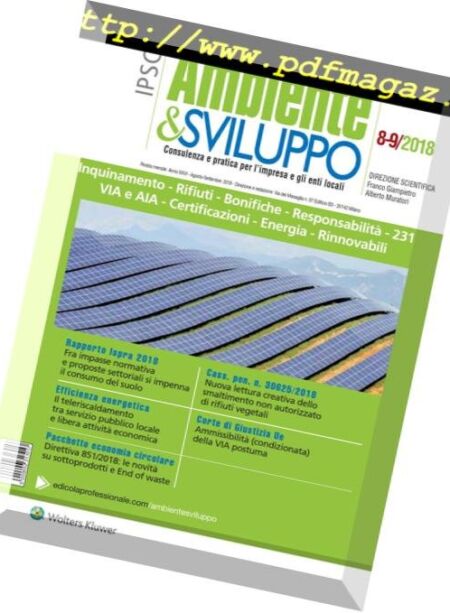 Ambiente & sviluppo – Agosto-Settembre 2018 Cover