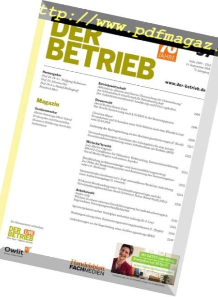 Der Betrieb – 14 September 2018 Cover