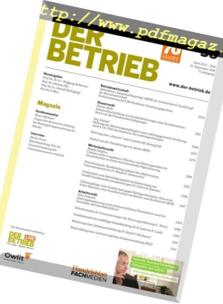 Der Betrieb – 21 September 2018 Cover