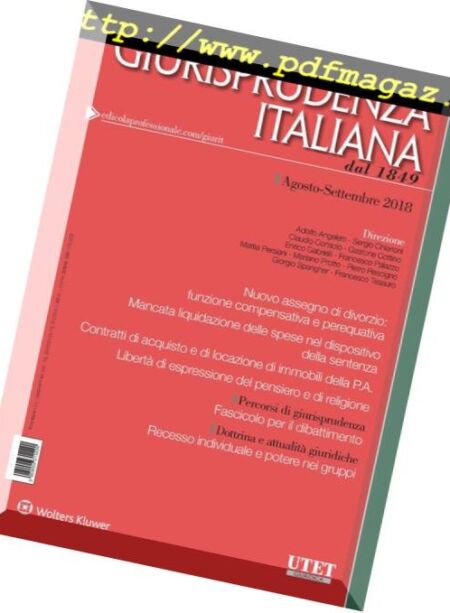 Giurisprudenza Italiana – Agosto-Settembre 2018 Cover