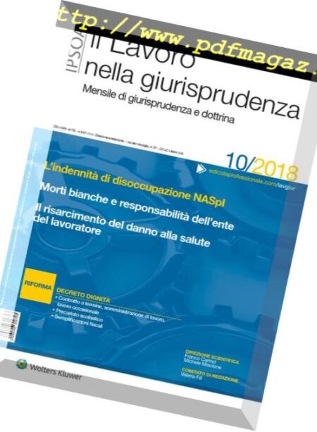 Il lavoro nella giurisprudenza – Ottobre 2018 Cover
