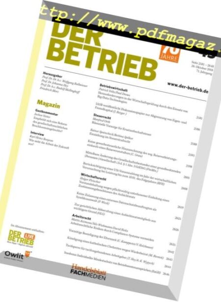 Der Betrieb – 26 Oktober 2018 Cover