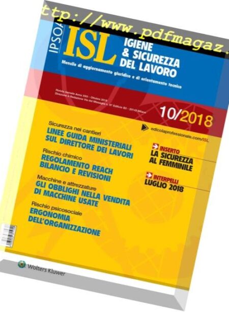 Igiene & Sicurezza del Lavoro – Ottobre 2018 Cover