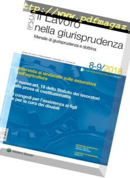 Il lavoro nella giurisprudenza – Agosto-Settembre 2018