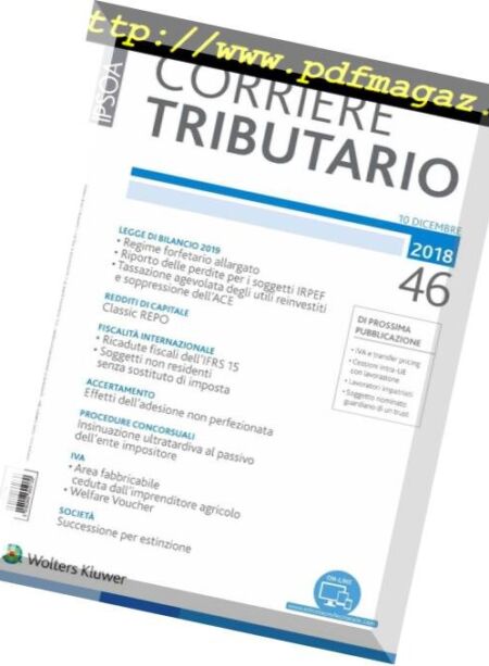 Corriere Tributario – 10 Dicembre 2018 Cover