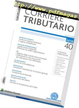 Corriere Tributario – 29 Ottobre 2018