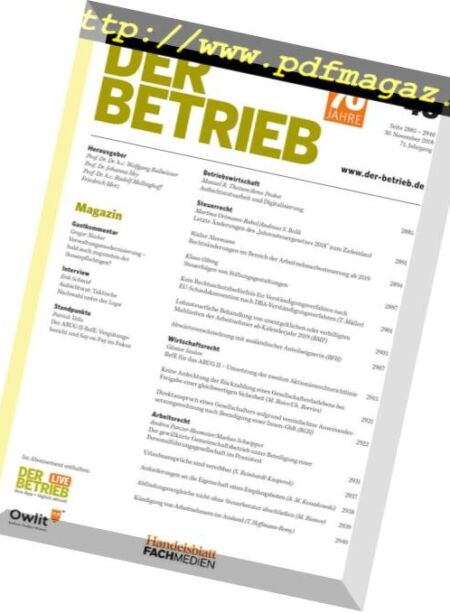 Der Betrieb – 30 November 2018 Cover