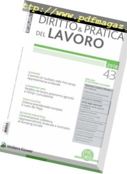 Diritto e Pratica del Lavoro – 10 Novembre 2018