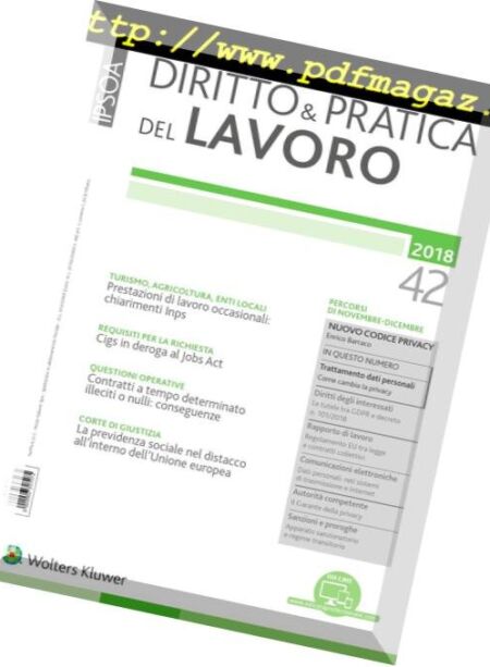 Diritto e Pratica del Lavoro – 3 Novembre 2018 Cover