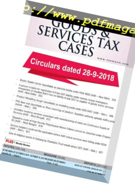 Goods & Services Tax Cases – October 09, 2018 Cover